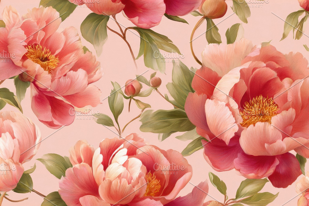 Lush Coral Peony Seamless Pattern, a Pattern Graphic by Virgo Studio
