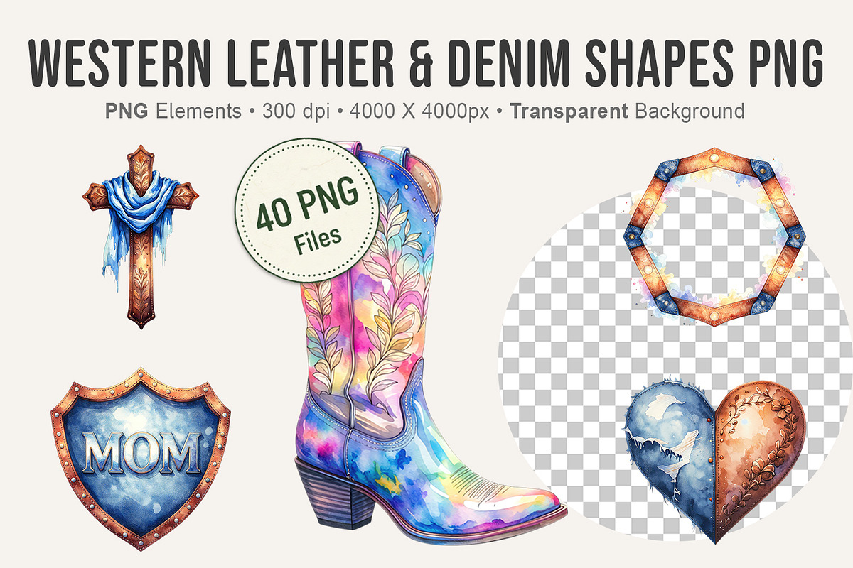 Western Leather & Denim Shapes PNG, an Illustration by Artnoy (Photo 1 of 8)