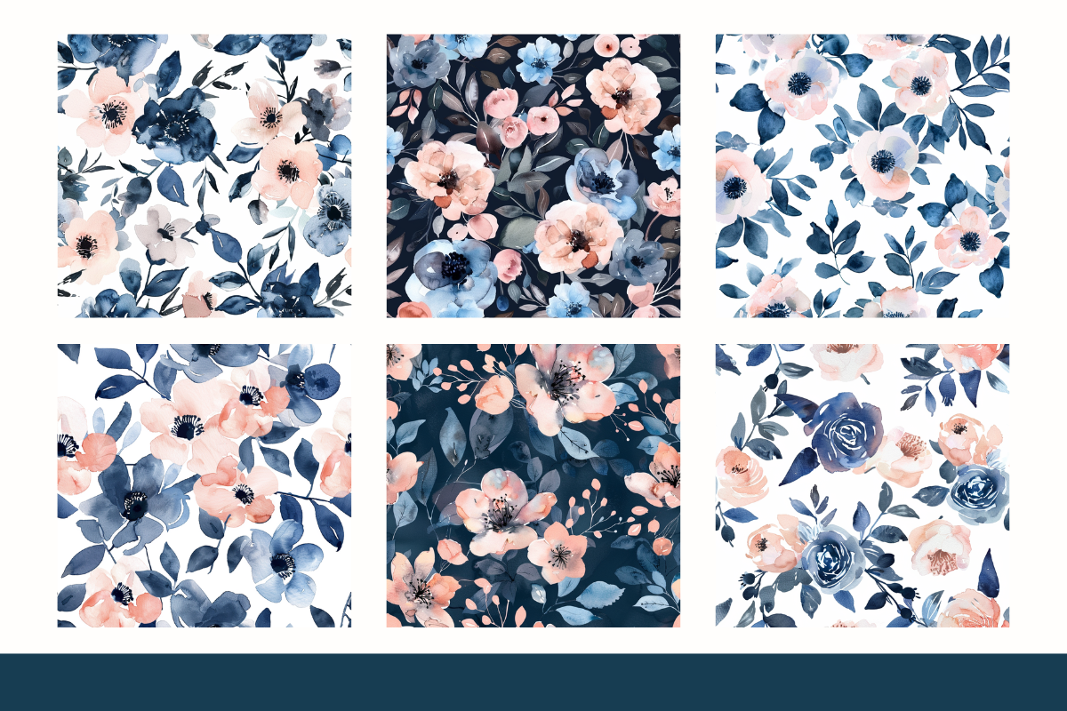 Navy and Blush Flowers Digital Paper, a Pattern Graphic by Paper Artsthetics (Photo 2 of 4)