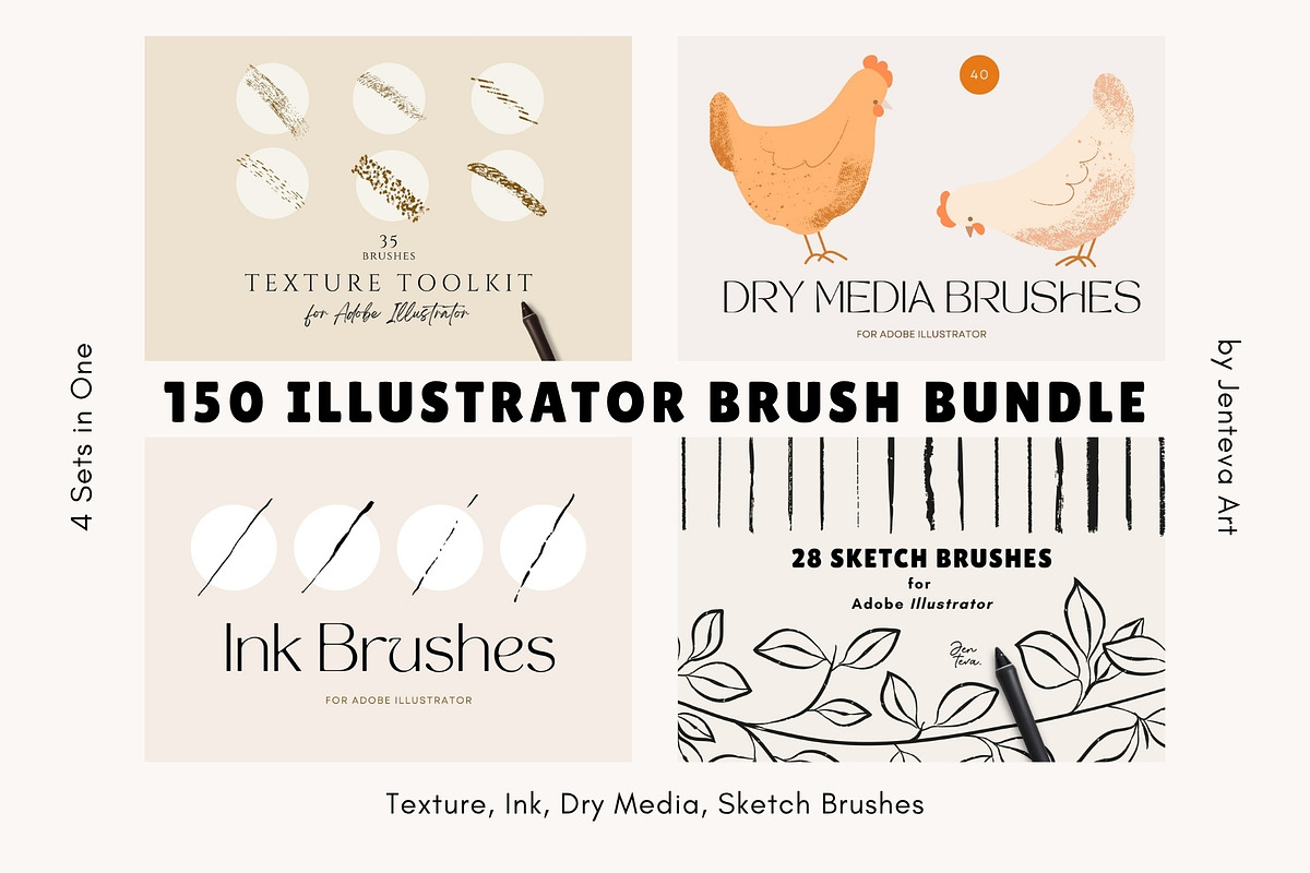 150 Illustrator Brush Bundle, a Brush Add-On by Jenteva Art (Photo 1 of 19)