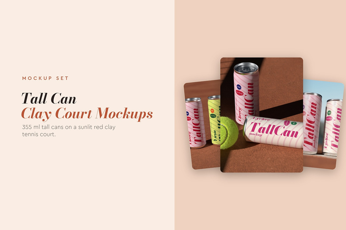Tall Can Clay Court Mockup Pack, a Cups & Container Mockup by Motion-Box (Photo 1 of 4)