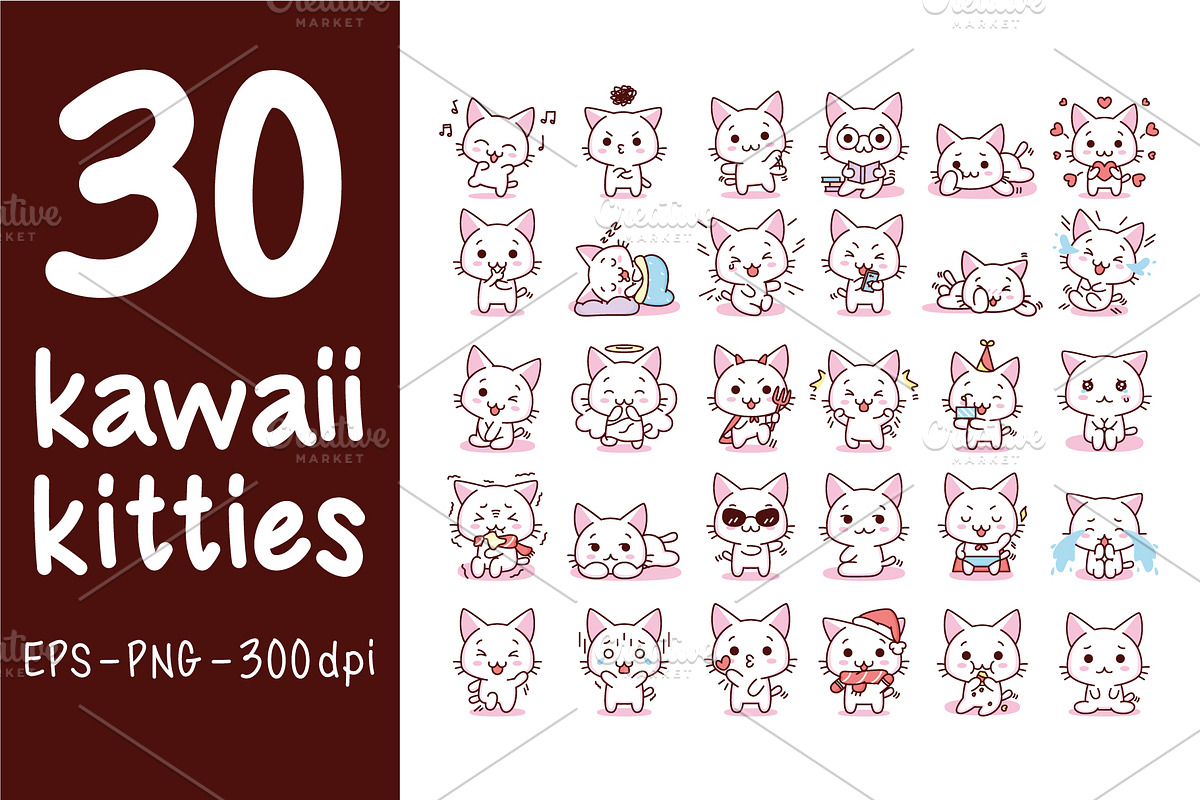 Kawaii Kitties Set, an Animal Illustration by Andres M Rodriguez (Photo 2 of 2)