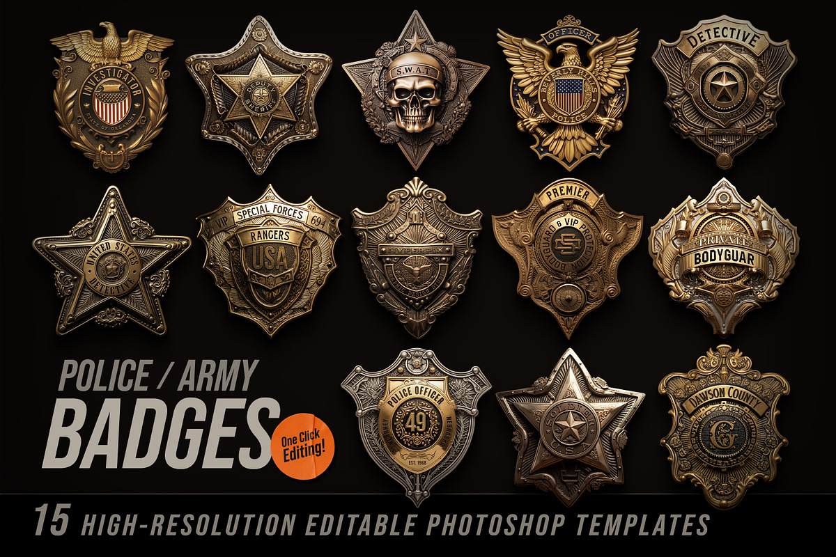 Police / Army / Sheriff Metal Badges, an Object Graphic by Hyperpix Productions (Photo 1 of 21)