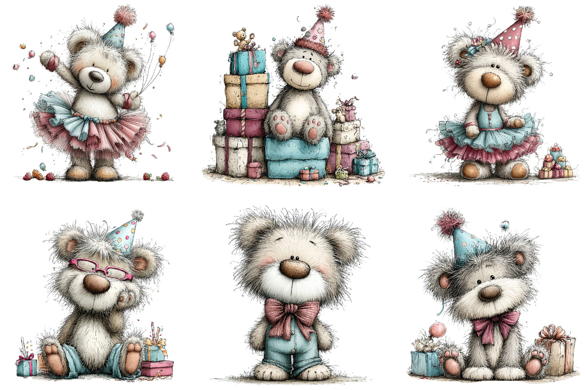 Whimsical Birthday Teddy Bear Clipar, an Illustration by CraftArtStudio (Photo 4 of 6)