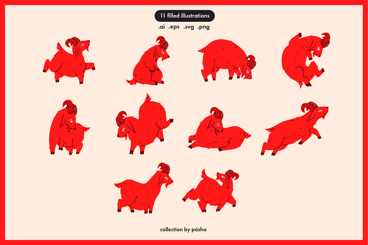 Hand Drawn Goat Vector Bundle, an Animal Illustration by Pásha (Photo 2 of 5)
