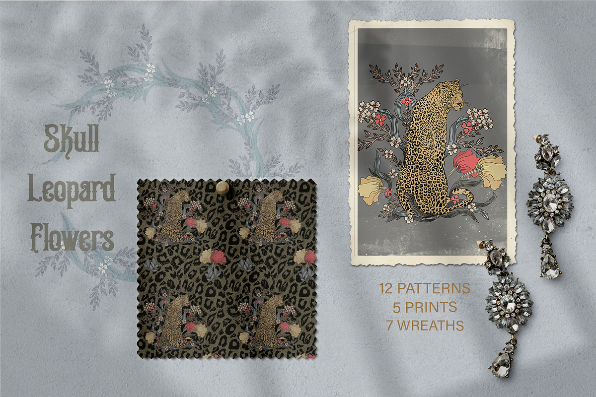 Skull Leopard Flowers, a Texture Illustration by LanaDzi (Photo 2 of 13)