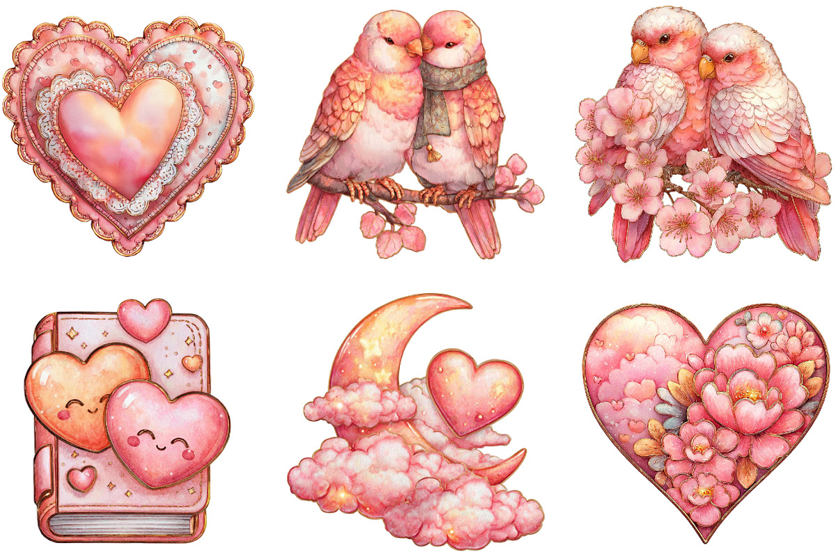 Watercolor Valentines Day Clipart, an Illustration by Designking (Photo 2 of 5)