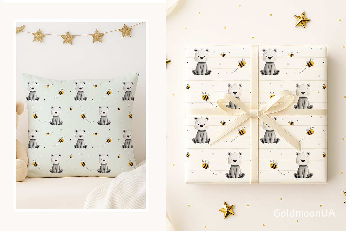 Honey Bears Patterns & Clipart, an Animal Illustration by GoldmoonUA (Photo 4 of 5)