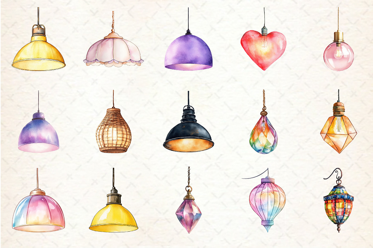 Hanging Light Watercolor Clipart, an Illustration by Rose Art (Photo 3 of 4)