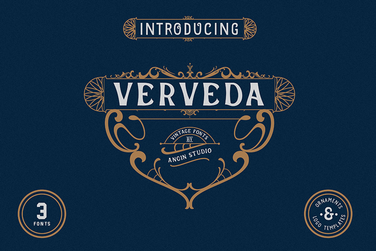 Verveda (3 fonts with extras), a Serif Font by Angin Studio (Photo 1 of 13)