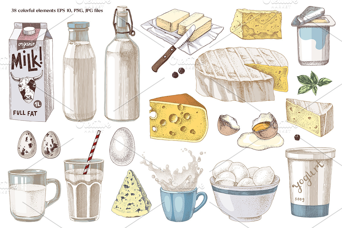 Farm fresh dairy products collection, a Food Illustration by handsketched (Photo 3 of 14)