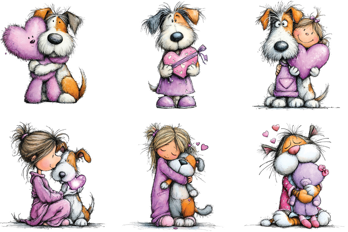 Valentine Cat and Dog Girl Clipart, an Illustration by CraftArtStudio (Photo 5 of 6)
