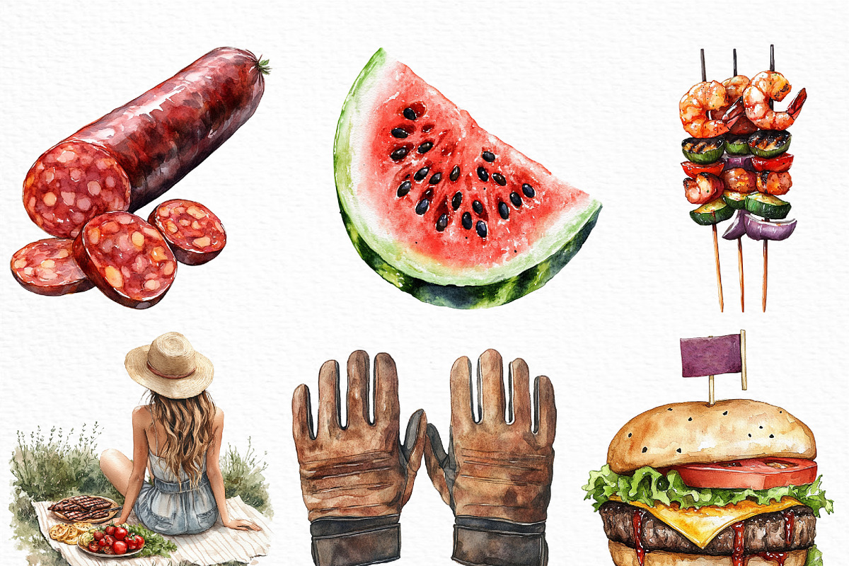 Watercolor Bbq Barbecue Clipart, an Illustration by Craft Nest (Photo 5 of 6)