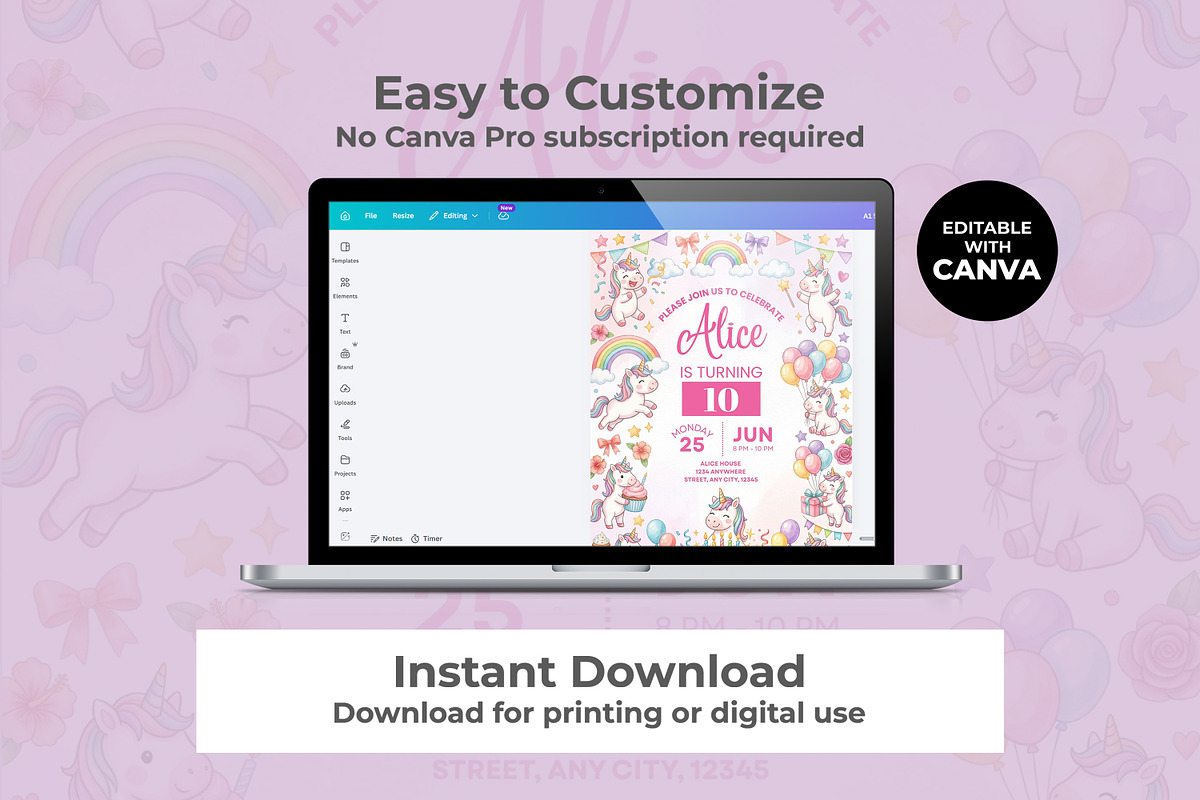Unicorn Birthday Invitation, an Invitation Template by M9 Design (Photo 3 of 4)