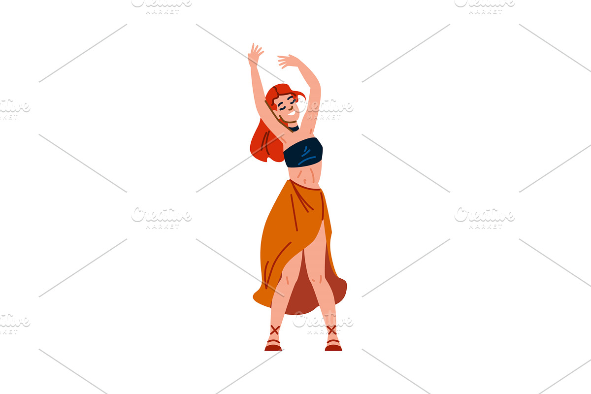 Young woman dancing with arms raised, an Illustration by pikepicture
