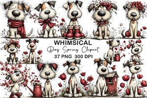 Whimsical Dog Spring Clipart, an Illustration by CraftArtStudio