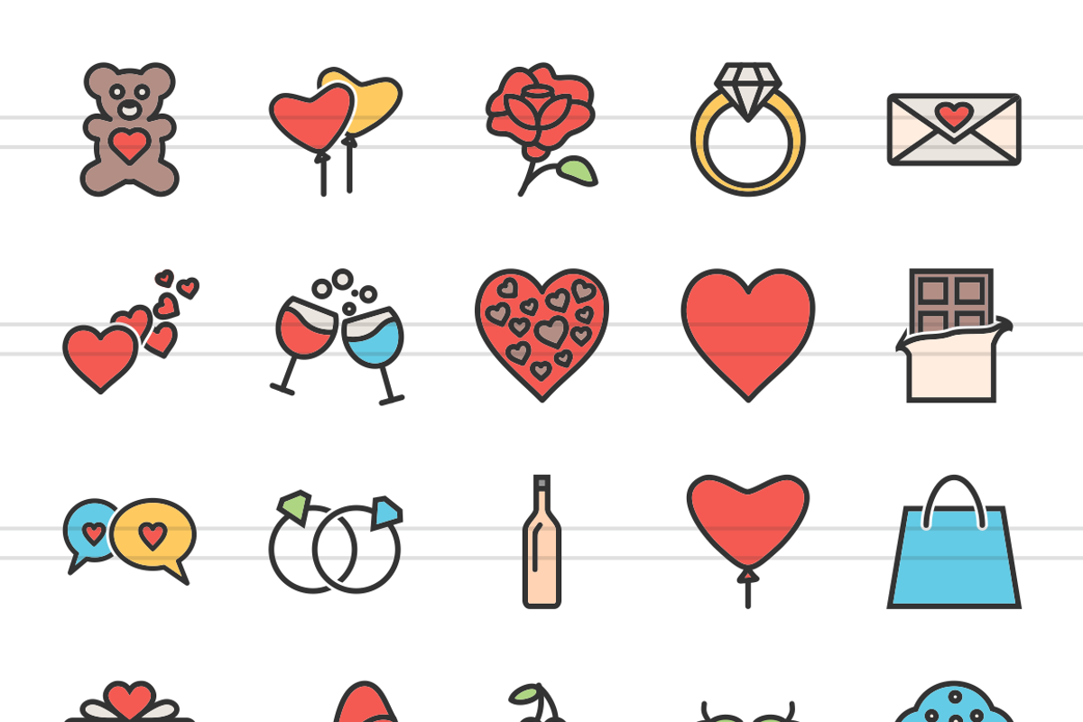 20 Valentine Line Filled Icons preview 2
