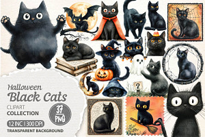 Halloween Black Cats Clipart, an Illustration by Dream Creation