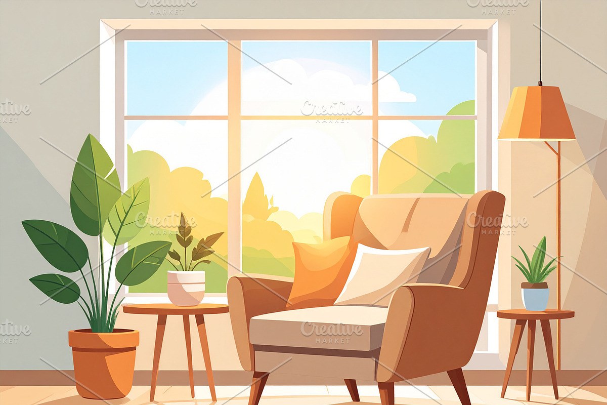 Cozy living room colored illustration, a Decorative Illustration by DanFLCreativo