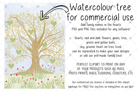 Family Tree clipart, Watercolour,