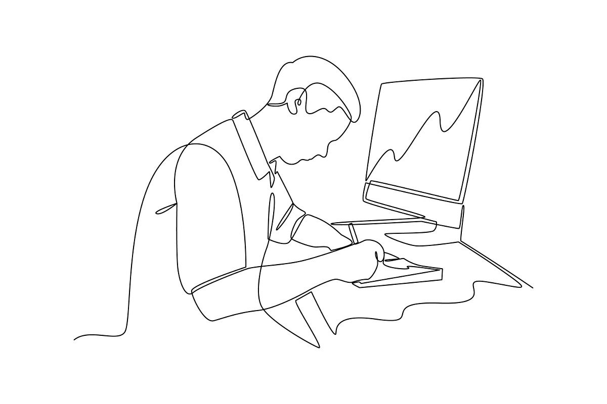 Continuous line. Businessman working, a Person Illustration by Distrologo