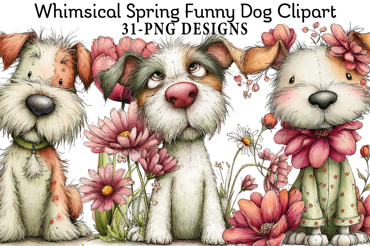 Whimsical Spring Funny Dog Clipart, an Illustration by Daily.Designs (Photo 1 of 7)