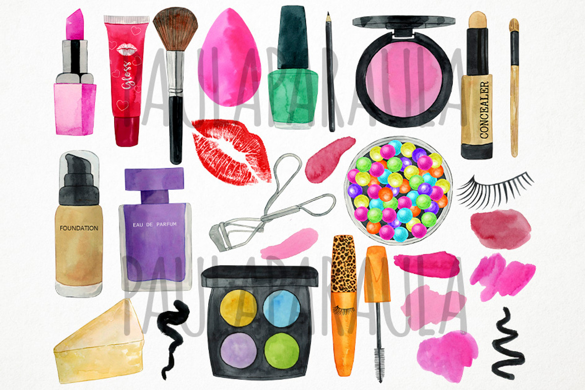 Watercolor Makeup Clipart, Cosmetics, an Object Graphic by Paulaparaula (Photo 2 of 3)