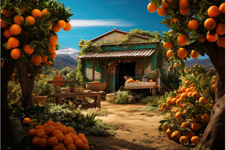 Orange tree farm. Generate Ai, a Nature Photo by Ylivdesign
