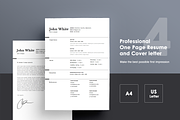 One page Resume CV + cover letter 4, a Resume Template by UX Design Mastery Shop (Thumbnail 1 of 4)