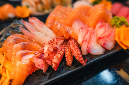 Sashimi and sashimion a plate in a Japanese restaurant, a Food & Drink Photo by Art Rachen