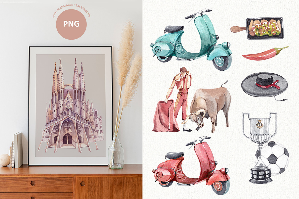 Travel to Spain. Watercolor clipart, an Illustration by VerAna (Photo 6 of 13)