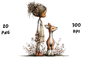 Whimsical Floral Girl & Deer Clipart, an Animal Illustration by GiraffeCreative (Thumbnail 17 of 20)