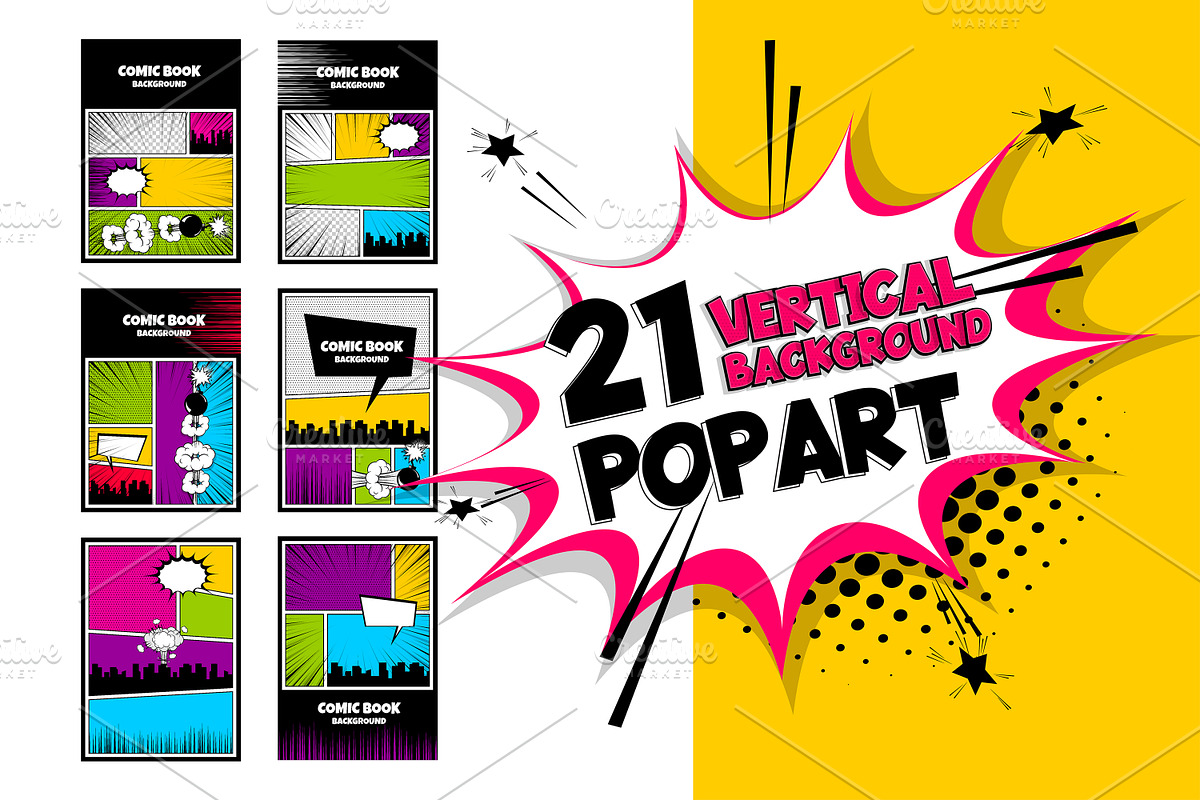 21 SET Comic Book Pop art background, an Illustration by Kapitosh (Photo 3 of 3)