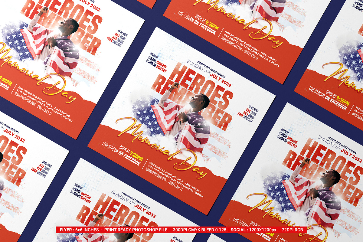 Memorial Day SquareFlyer&SocialMedia, a Flyer Template by iDoodle Studio