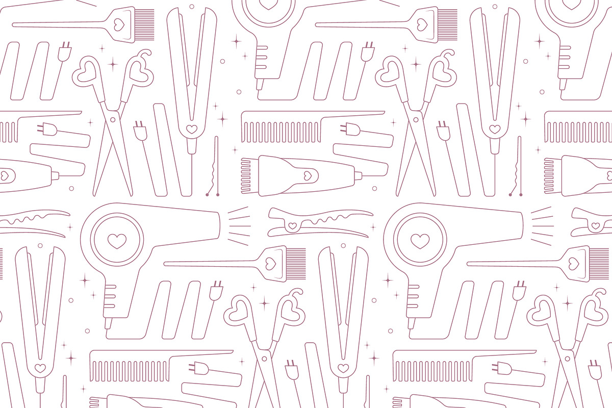 Cute Hair Stylist Line Pattern, a Decorative Illustration by Cris Palapa (Photo 2 of 3)