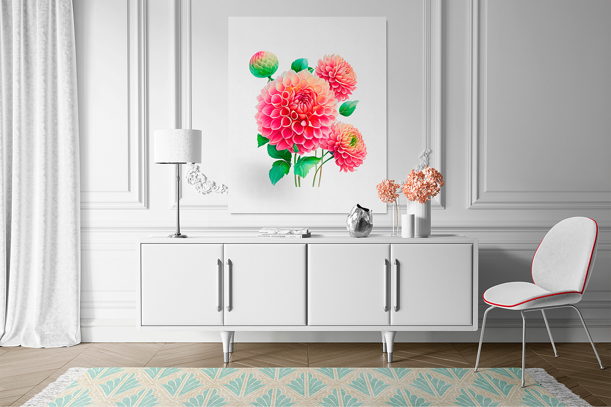 Watercolor Pompon Dahlia flower, a Card Template by Boo Guevara Shop (Photo 10 of 15)