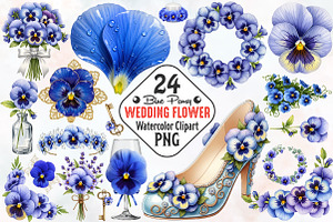 Blue Pansy Wedding Flower Clipart, an Illustration by RobertsArt
