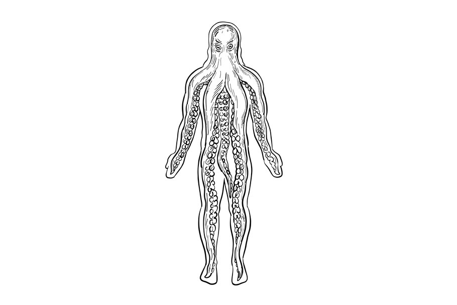 Alien Octopus Inside Human Body, an Illustration by patrimonio