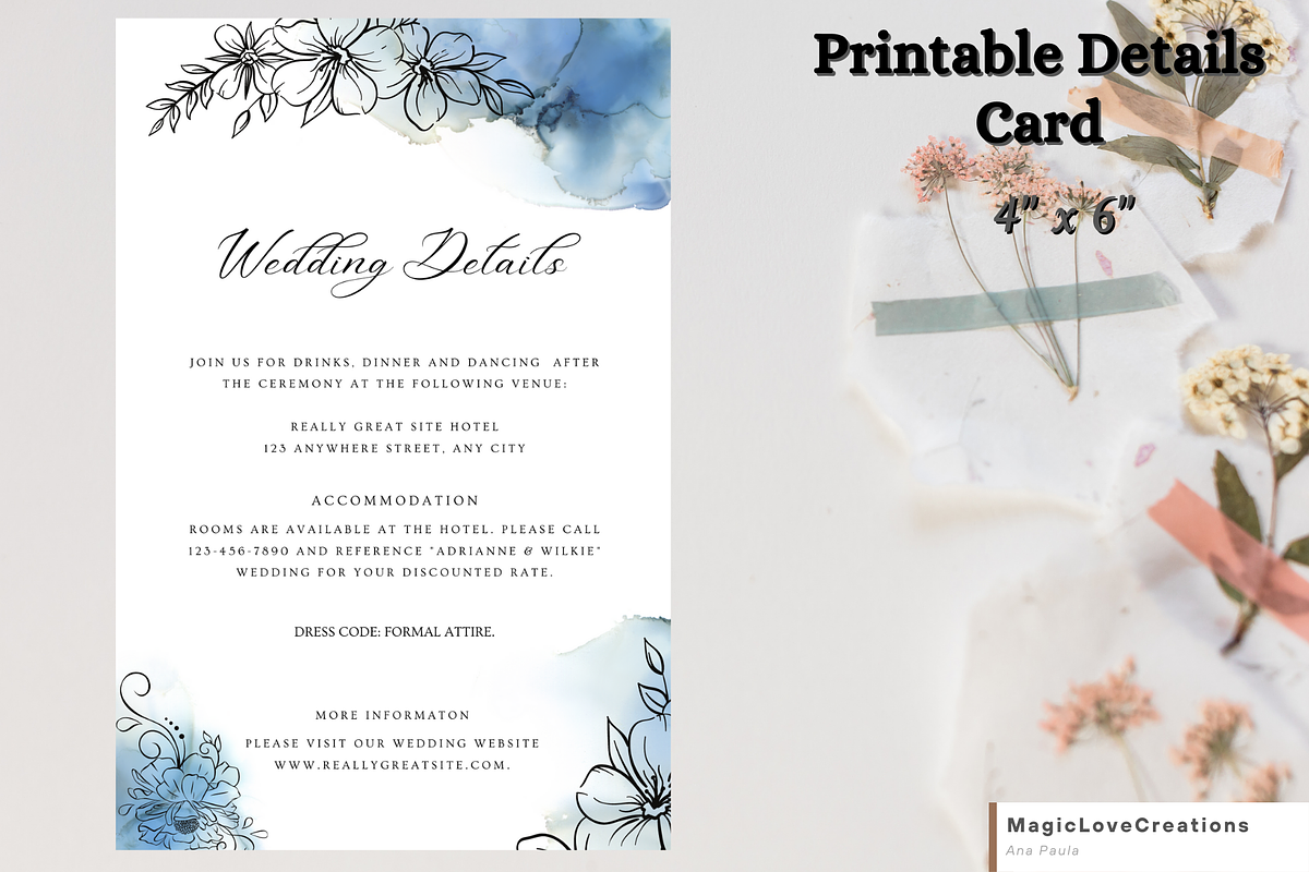 MINIMAL Blue WEDDING Invitation SET, an Invitation Template by MagicLove Creations (Photo 3 of 7)