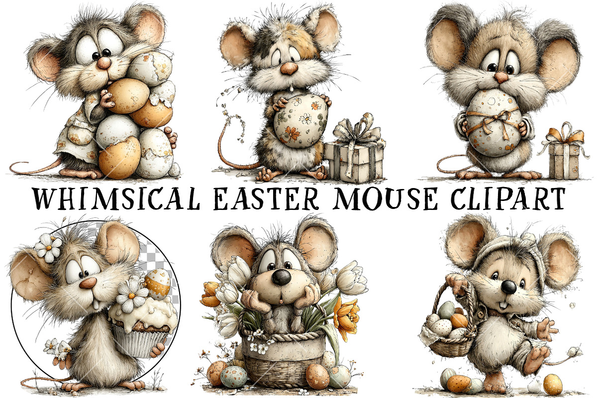 Whimsical Easter Mouse Clipart, an Illustration by OK Design (Photo 2 of 6)