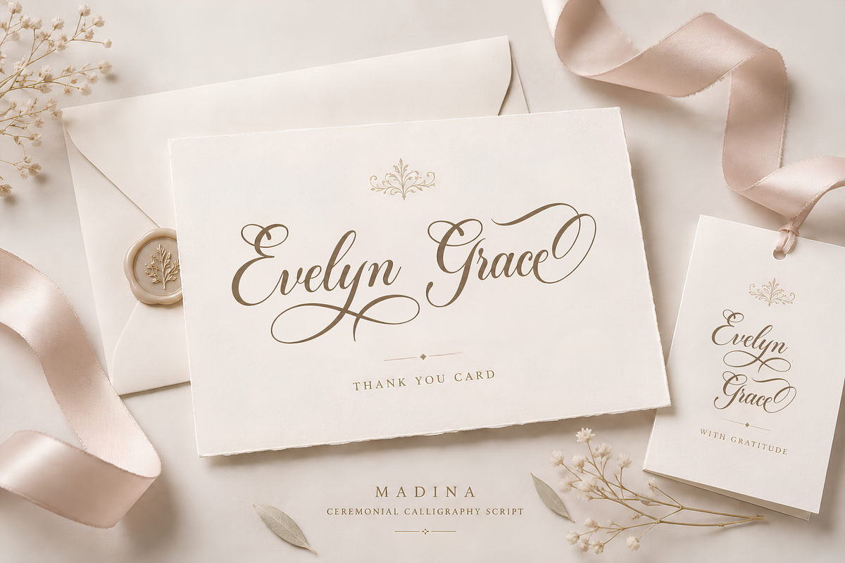 Madina Modern Calligraphy Script, a Script Font by Ghuroba Studio (Photo 6 of 11)