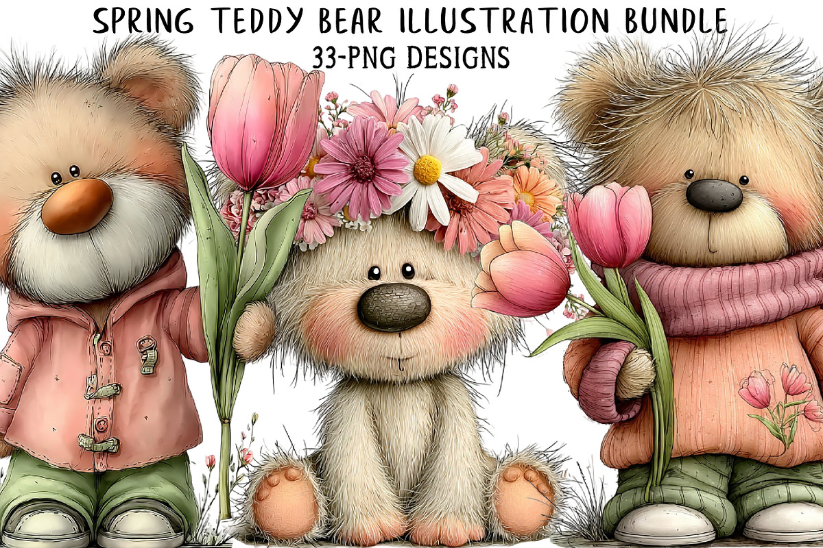 Spring Teddy Bear Illustration Bundl, an Illustration by Daily.Designs (Photo 1 of 8)