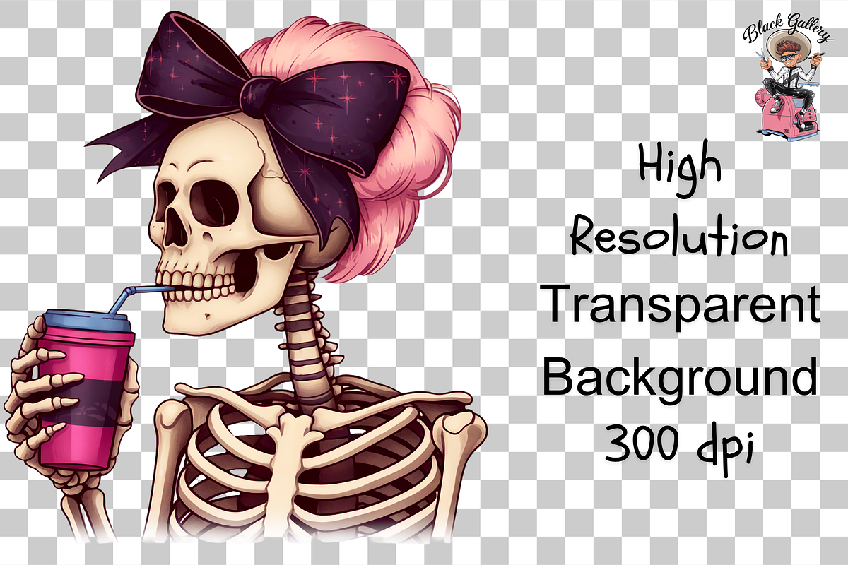 Skeleton PNG with Pink Bow Bundle, a Graphic by Clipart Studio (Photo 11 of 12)