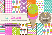 Ice Cream Digital Papers and Clipart, a Pattern Graphic by JennyL Designs (Thumbnail 1 of 5)