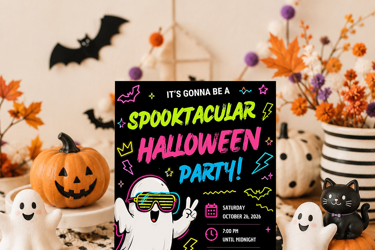 Neon Halloween Party Invitation, an Invitation Template by Arslan (Photo 4 of 5)