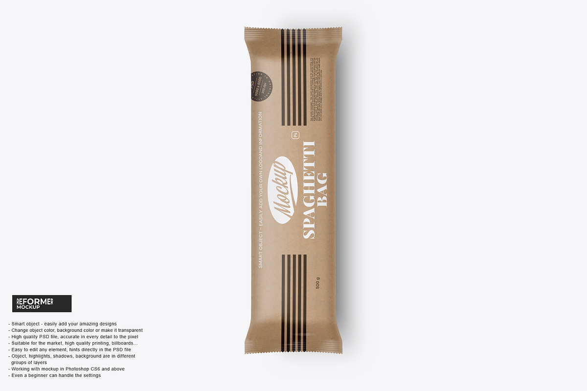 Kraft Spaghetti Pasta Bag Mockup, a Packaging Mockup by Reformer Mockup (Photo 3 of 4)