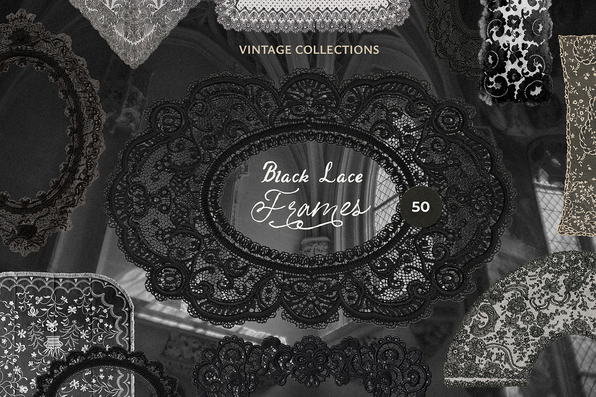 Vintage Black Lace Frames & Doilies, an Object Graphic by Lana Elanor (Photo 1 of 20)