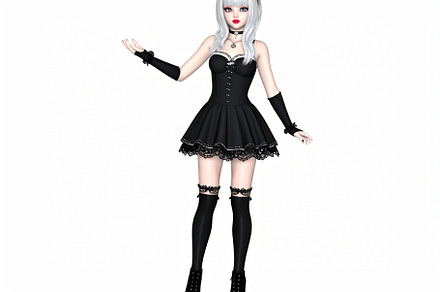 beautiful young goth woman black dress, AI generated