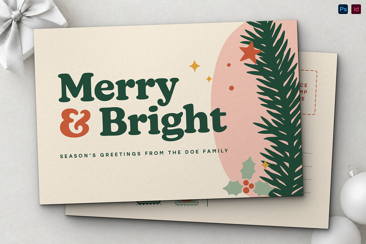 Retro Christmas Postcard Template, a Card Template by BrandPacks (Photo 1 of 6)