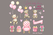 Little bear Baby girl shower Clipart, an Animal Illustration by Solo Art Original (Thumbnail 3 of 7)